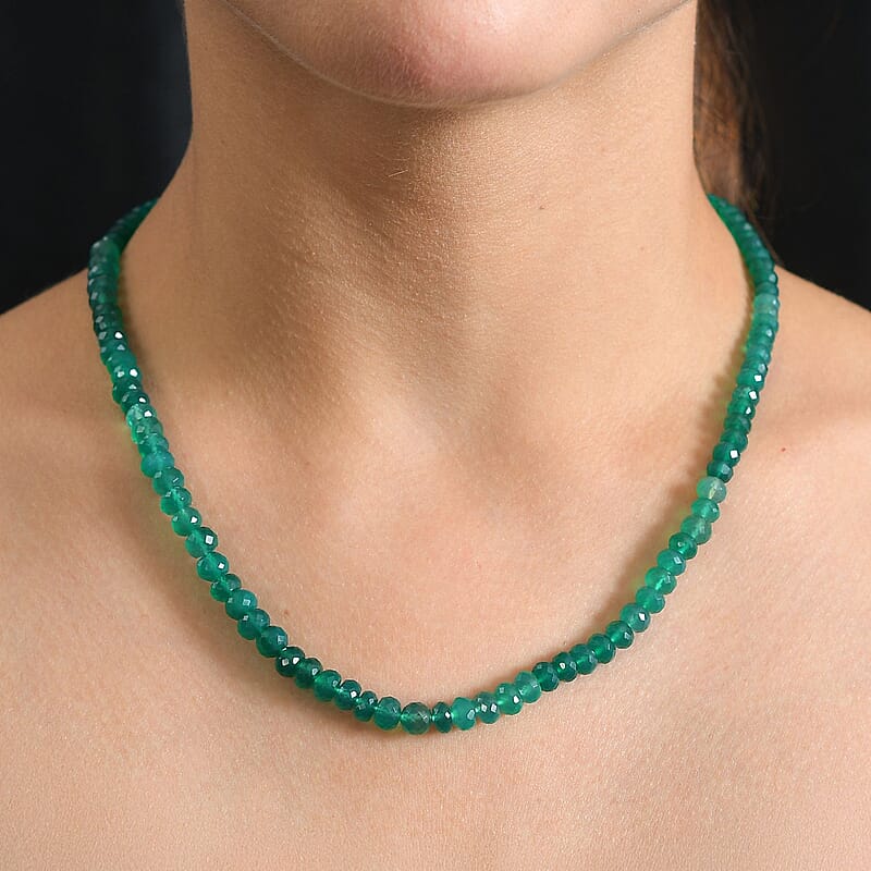D'Joy Verde Onyx Beaded 100 ctw Necklace 18-20 Inches in 18K Vermeil Yellow Gold Over Sterling Silver