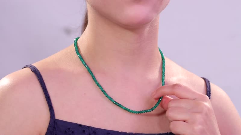 D'Joy Verde Onyx Beaded 50.00 ctw Necklace 18-20 Inches in Sterling Silver
