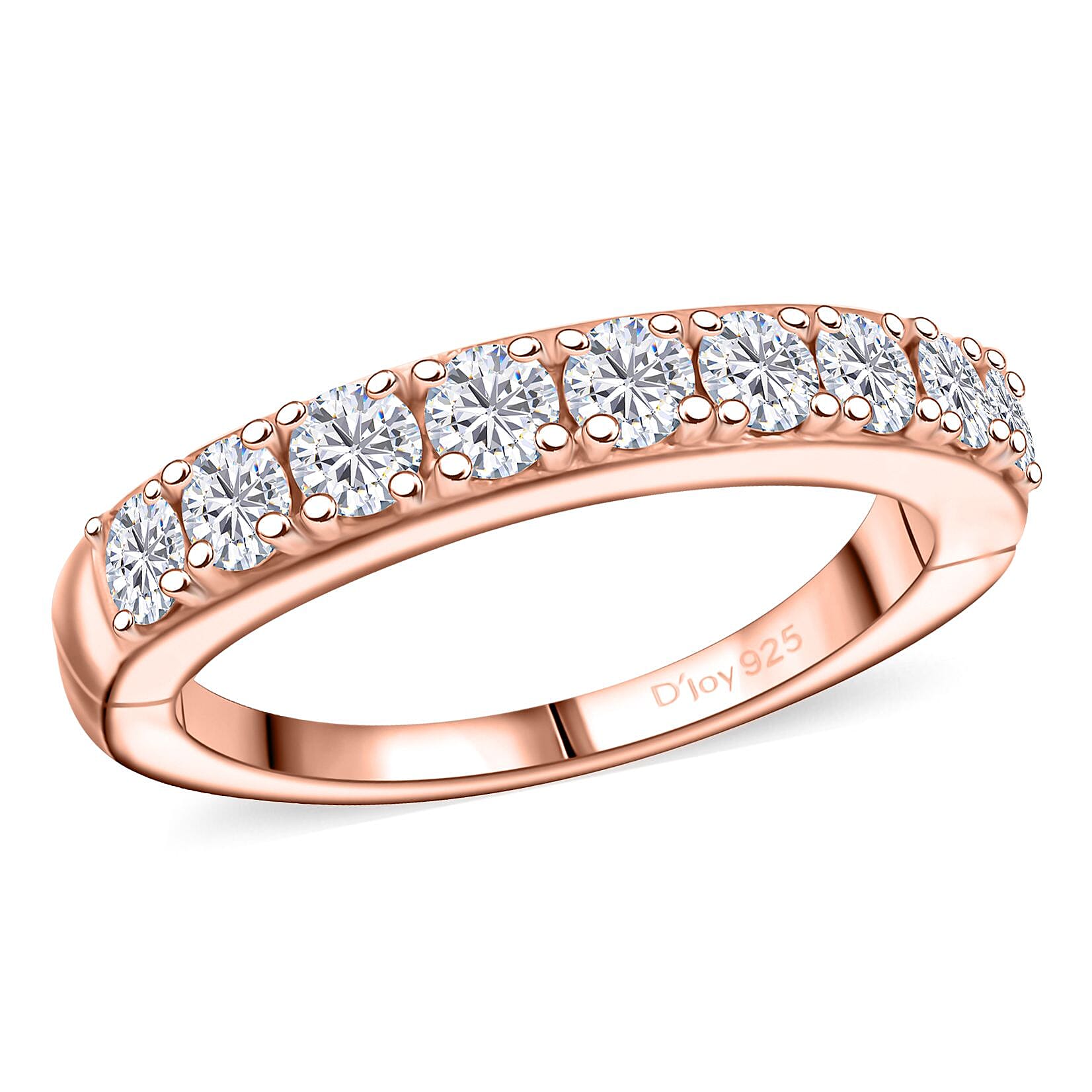 Moissanite 0.90 ctw Half Eternity Band Ring in Vermeil Rose Gold Over Sterling Silver (Size 8.0) 