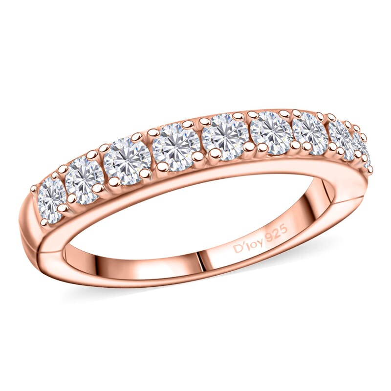 Moissanite 0.90 ctw Half Eternity Band Ring in Vermeil Rose Gold Over Sterling Silver (Size 8.0) 