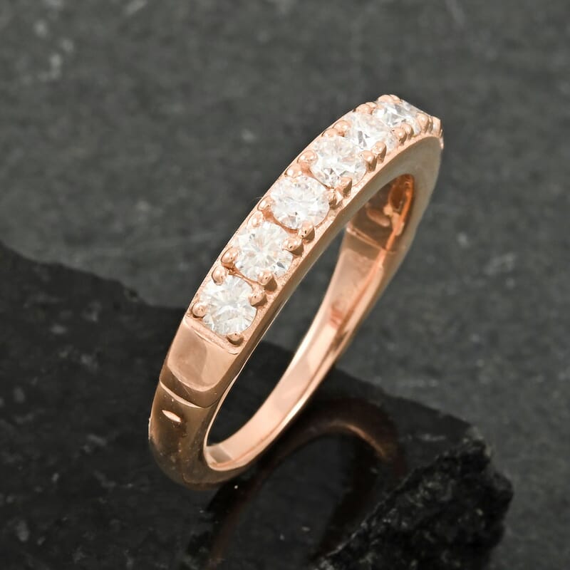 Moissanite 0.90 ctw Half Eternity Band Ring in Vermeil Rose Gold Over Sterling Silver (Size 8.0) 