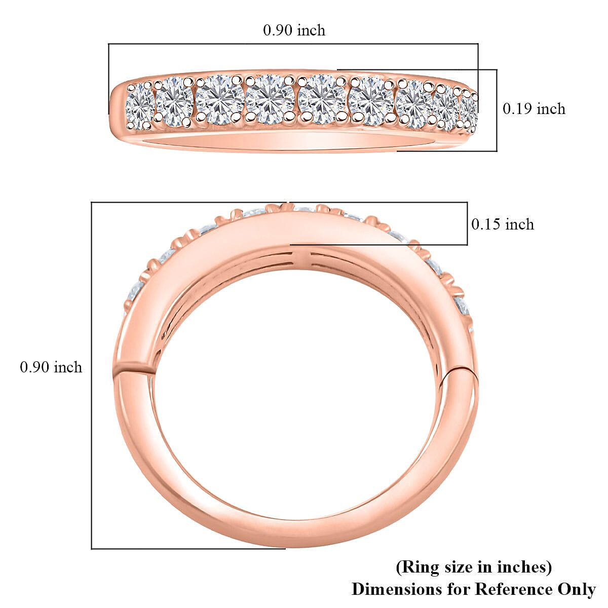 Moissanite 0.90 ctw Half Eternity Band Ring in Vermeil Rose Gold Over Sterling Silver (Size 8.0) 
