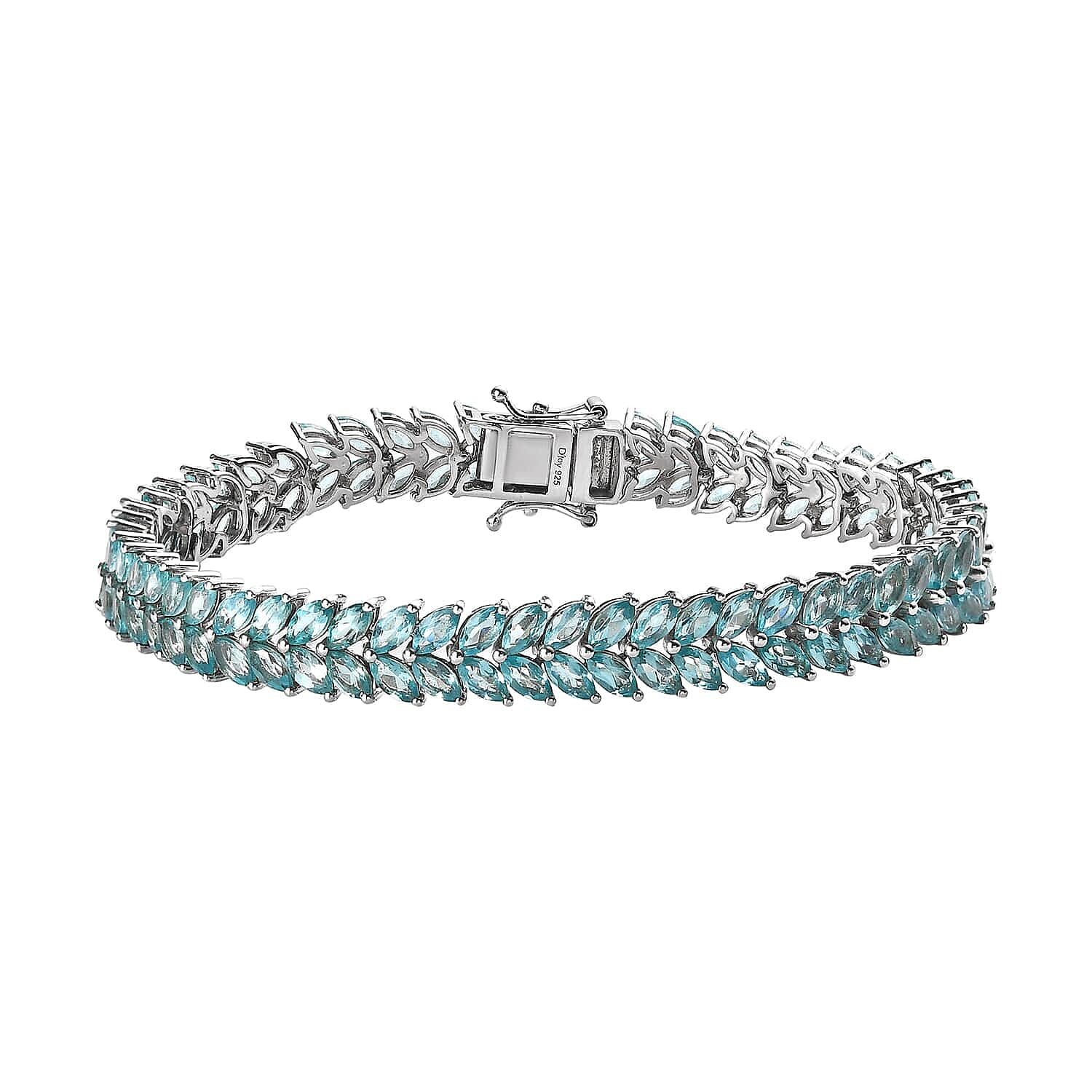 Betroka Blue Apatite 2 Row Bracelet in Platinum Over Sterling Silver (6.50 In) 13.25 ctw