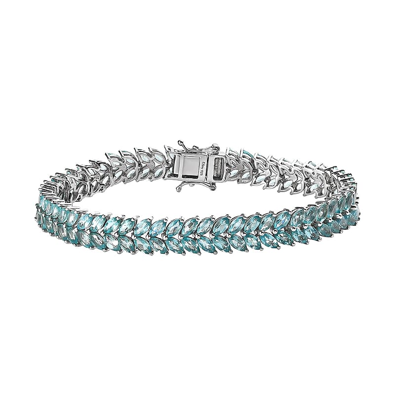 Betroka Blue Apatite 2 Row Bracelet in Platinum Over Sterling Silver (6.50 In) 13.25 ctw