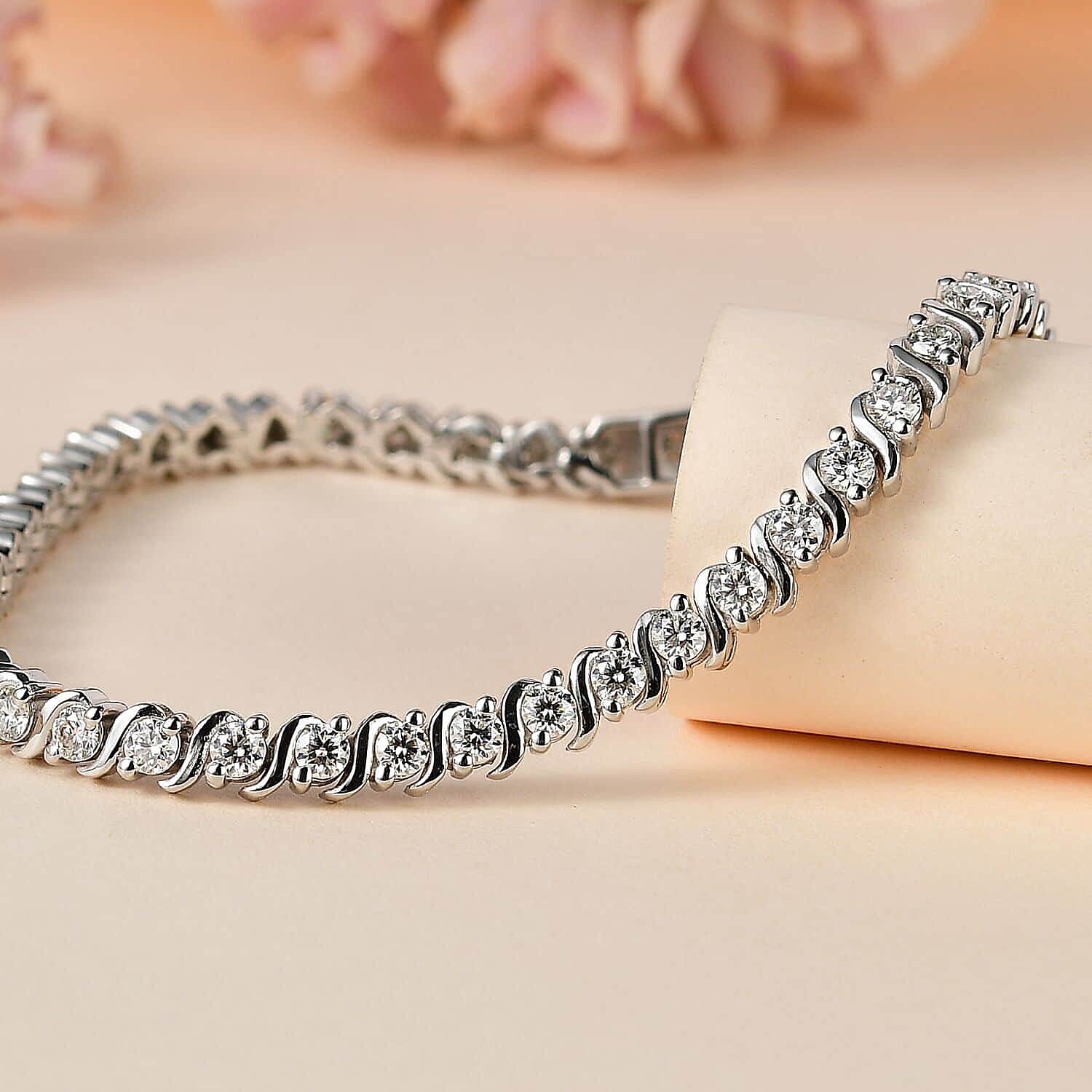 Moissanite 4.40 ctw Line Bracelet in Platinum Over Sterling Silver (6.50 In)
