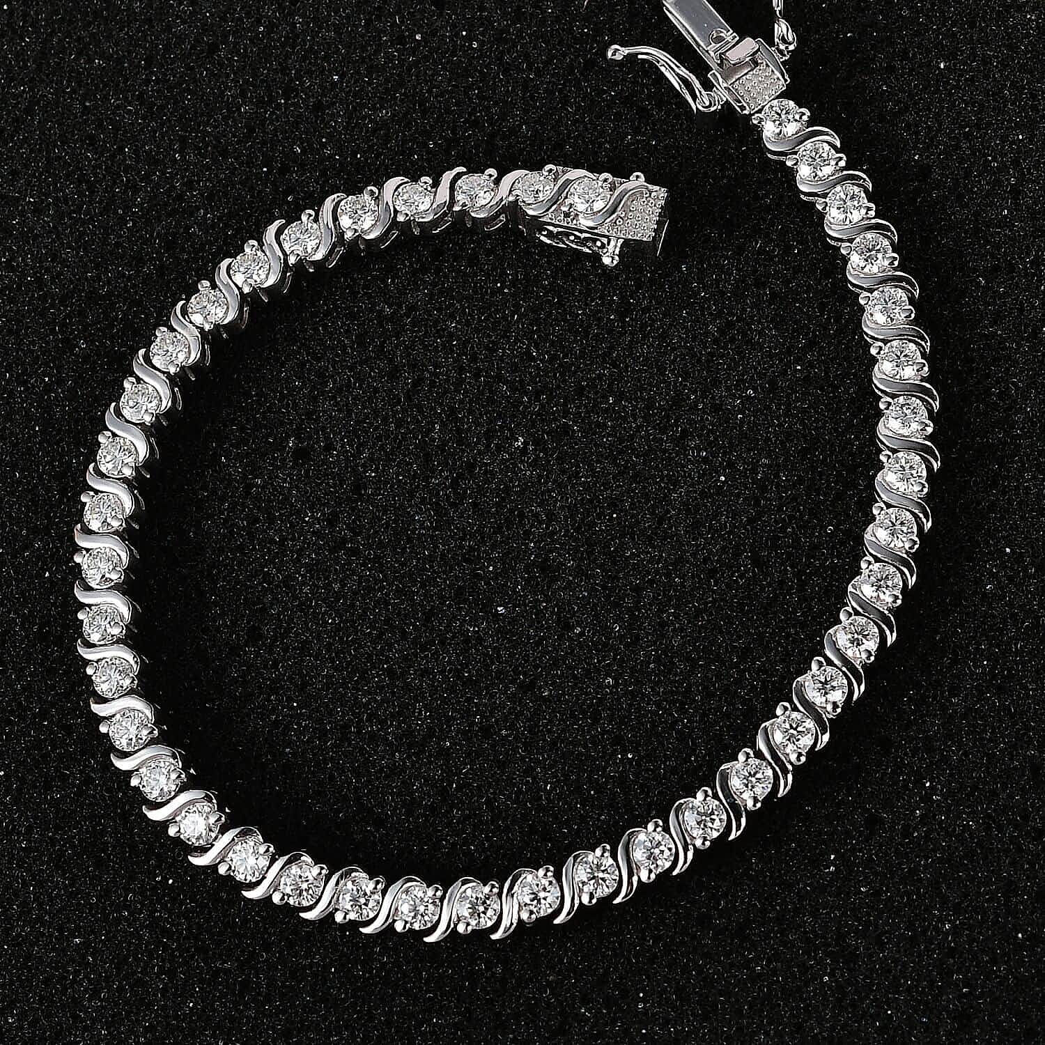 Moissanite 4.40 ctw Line Bracelet in Platinum Over Sterling Silver (6.50 In)