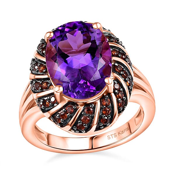 Karis Moroccan Rose and Mozambique Garnet 6.20 ctw Royal Mystique Ring in 18K Rose Gold Plated (Size 10.0)