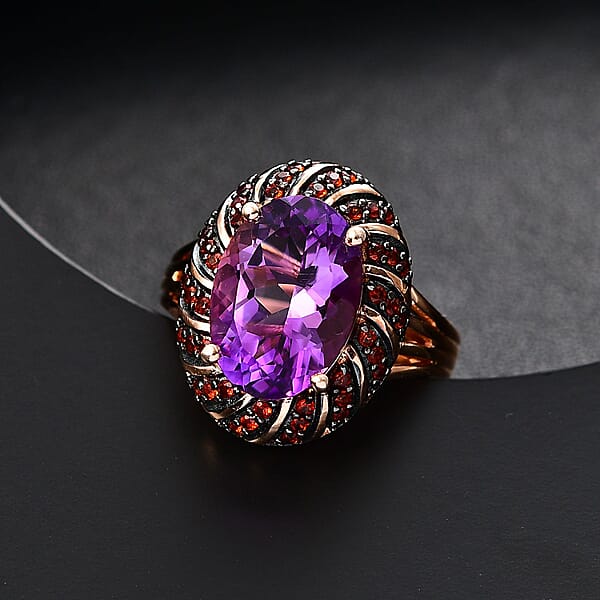 Karis Moroccan Rose and Mozambique Garnet 6.20 ctw Royal Mystique Ring in 18K Rose Gold Plated (Size 10.0)