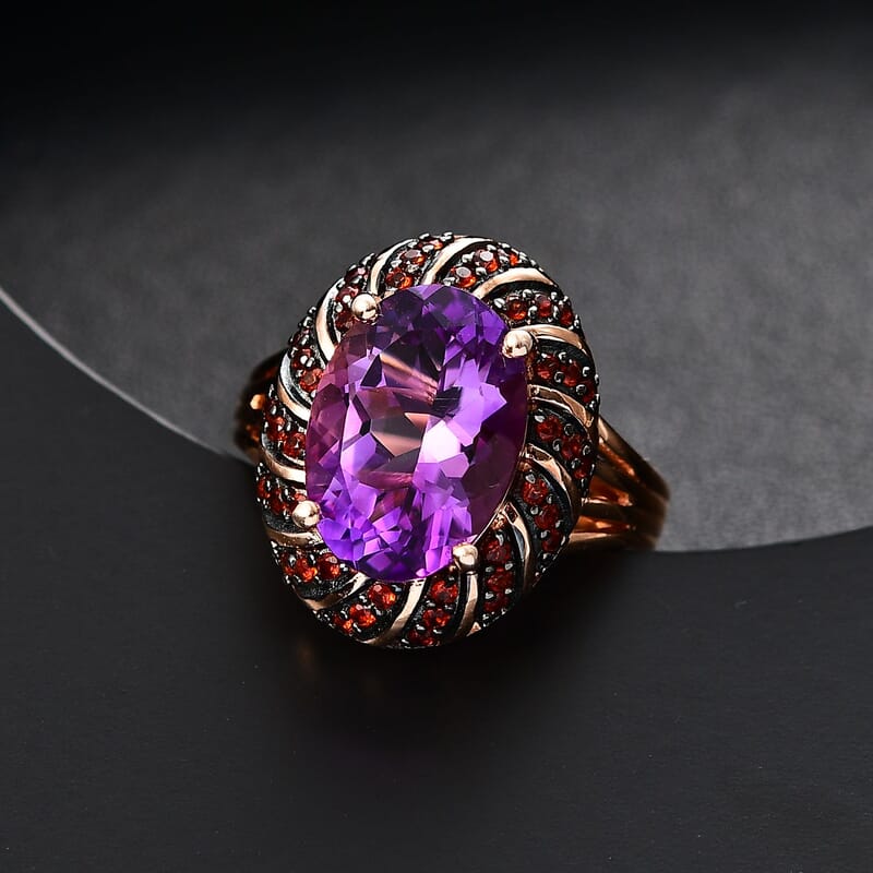 Karis Moroccan Rose and Mozambique Garnet 6.20 ctw Royal Mystique Ring in 18K Rose Gold Plated (Size 10.0)