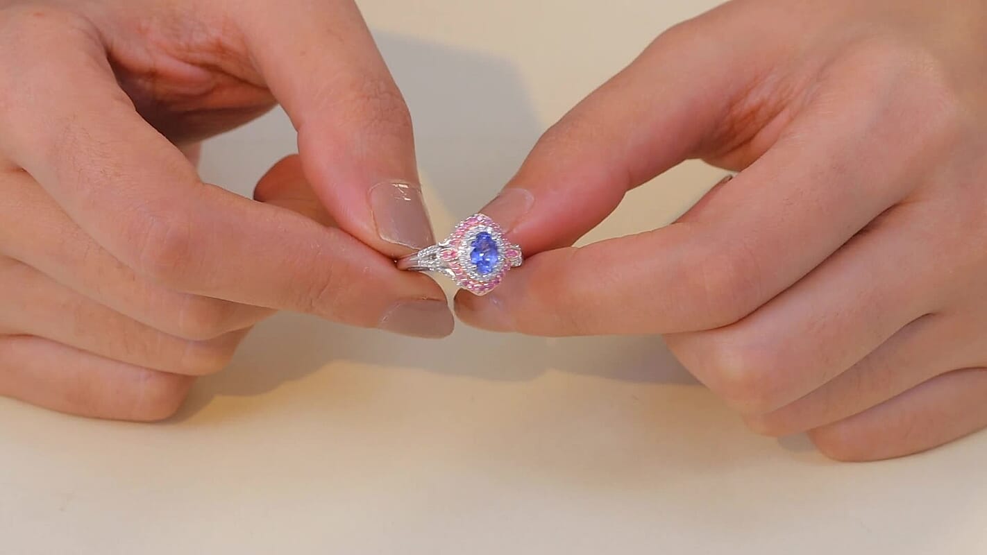 D'Joy Ceylon Blue Sapphire, Multi Gemstone Ring in Rhodium Over Sterling Silver (Size 10.0) 1.80 ctw