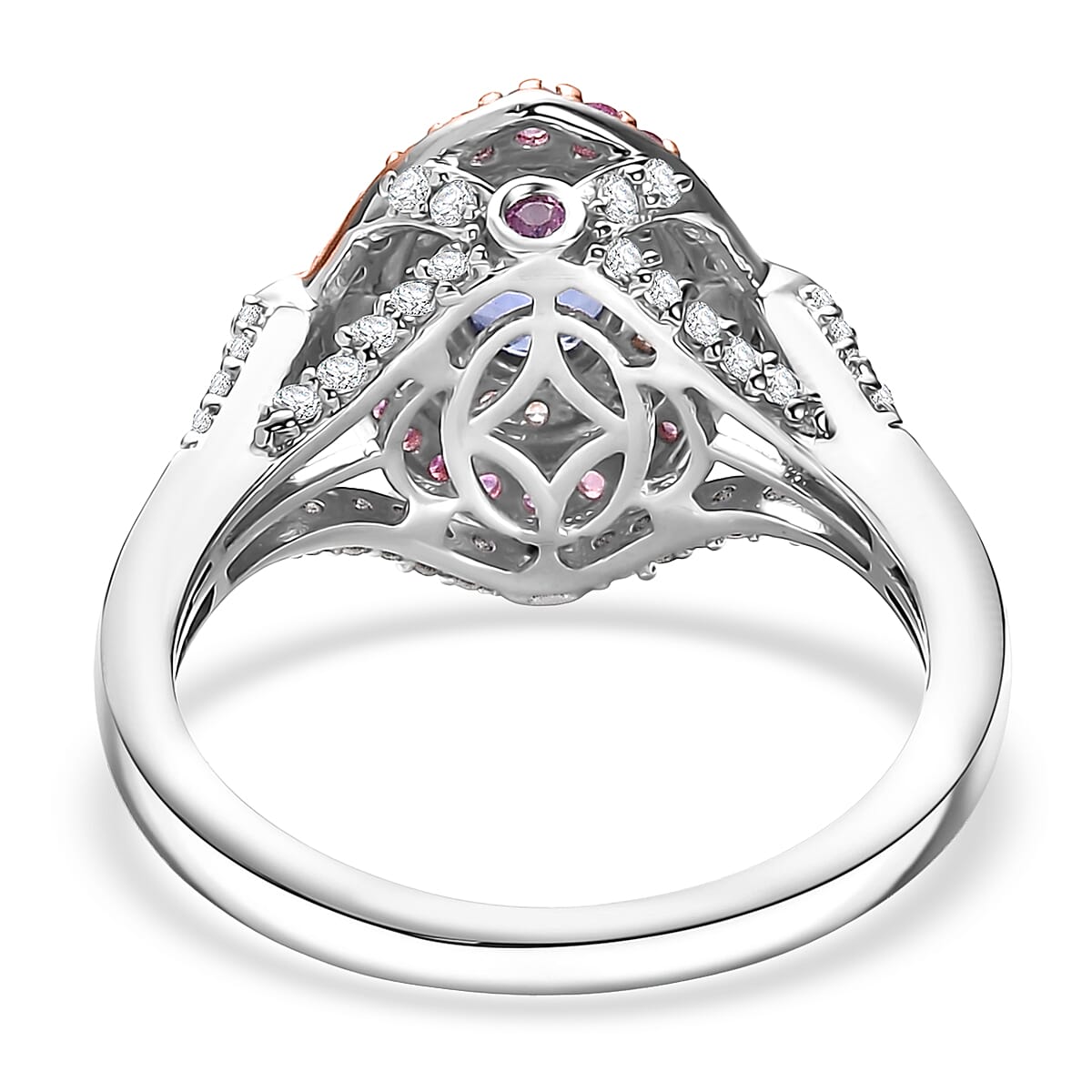 D'Joy Ceylon Blue Sapphire and Multi Gemstone 1.80 ctw Celestial Halo Ring in Rhodium Over Sterling Silver (Size 10.0)