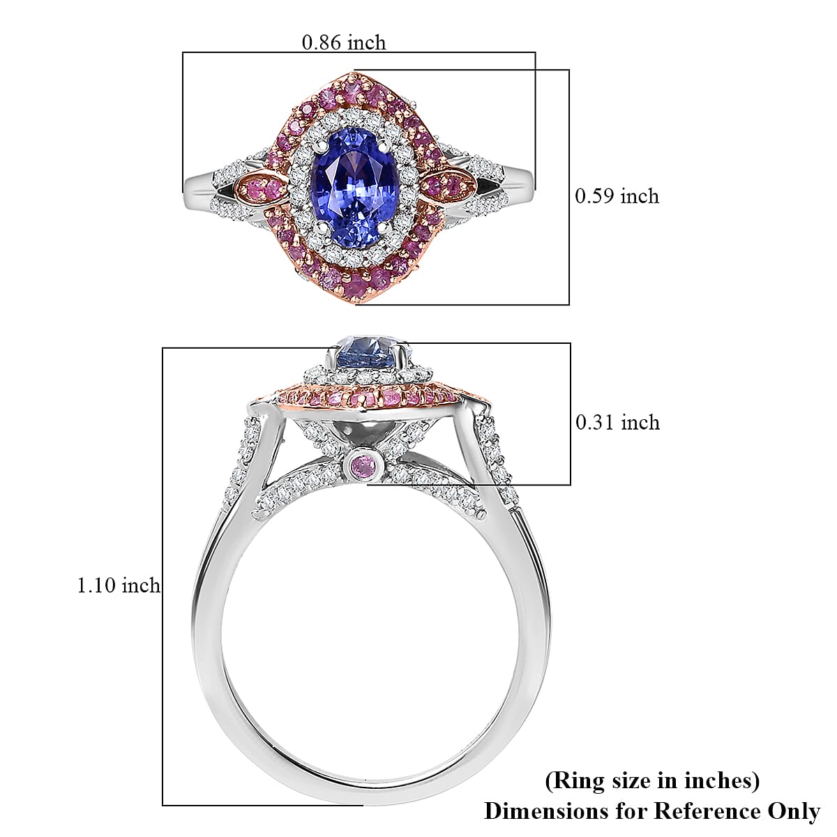 D'Joy Ceylon Blue Sapphire and Multi Gemstone 1.80 ctw Celestial Halo Ring in Rhodium Over Sterling Silver (Size 10.0)