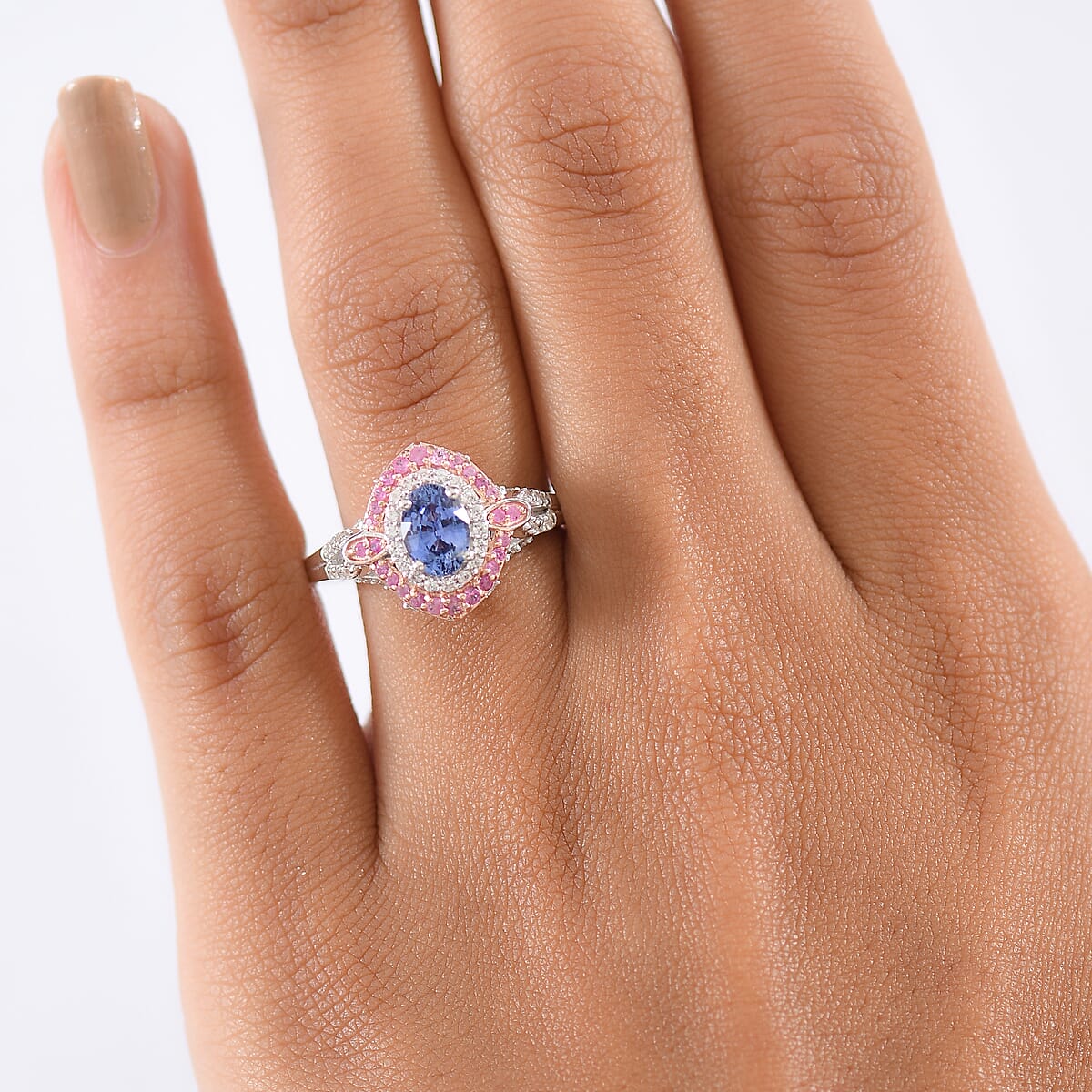 D'Joy Ceylon Blue Sapphire and Multi Gemstone 1.80 ctw Celestial Halo Ring in Rhodium Over Sterling Silver (Size 5.0) image number 2