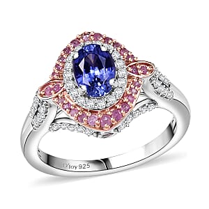 D'Joy Ceylon Blue Sapphire and Multi Gemstone 1.80 ctw Celestial Halo Ring in Rhodium Over Sterling Silver (Size 9.0)