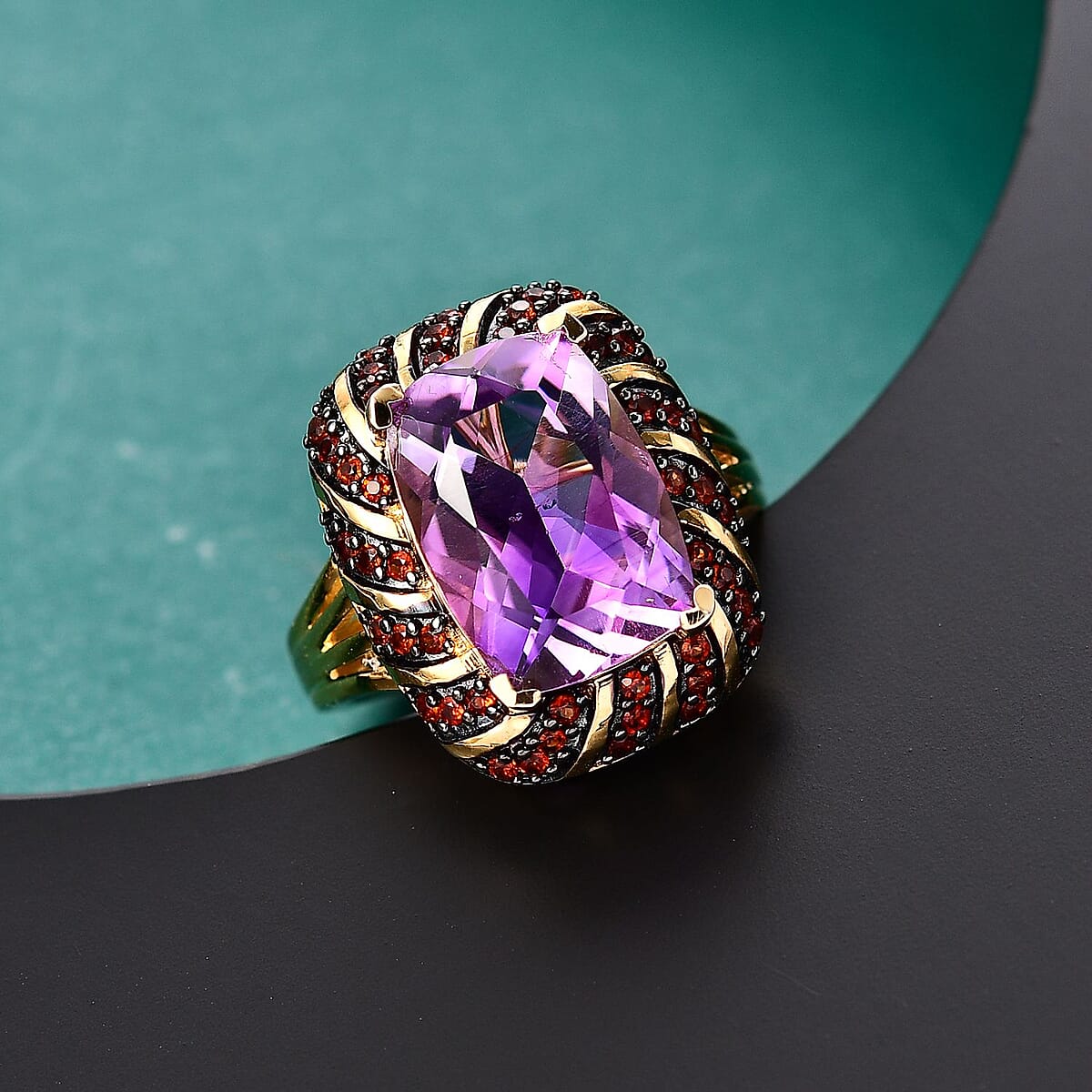 Karis Moroccan Rose and Mozambique Garnet 7.10 ctw Royal Mystique Ring in 18K Yellow Gold Plated (Size 6.0) image number 1