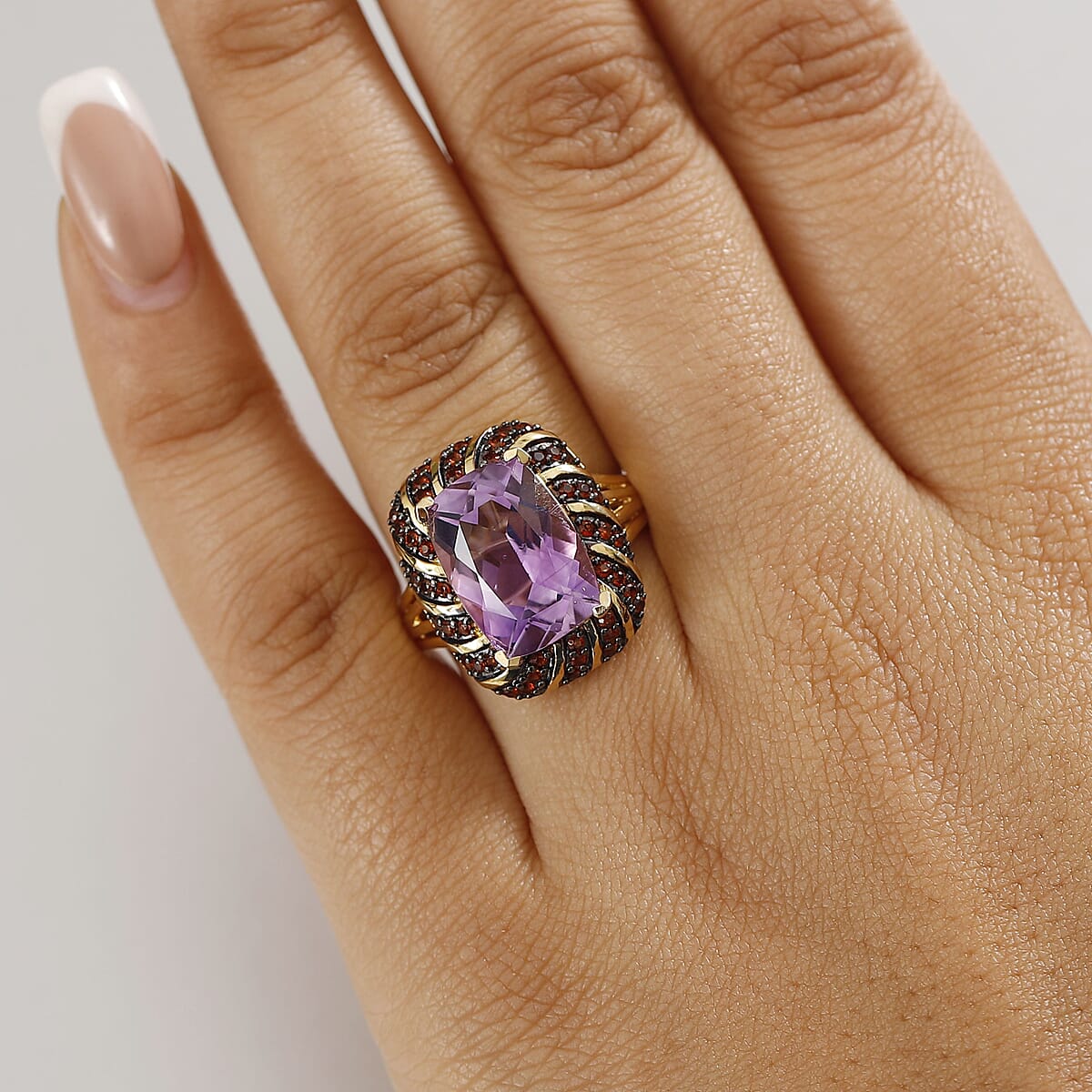 Karis Moroccan Rose and Mozambique Garnet 7.10 ctw Royal Mystique Ring in 18K Yellow Gold Plated (Size 6.0) image number 2