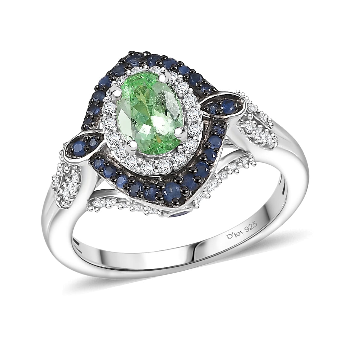D'Joy Tsavorite Garnet and Multi Gemstone 1.70 ctw Celestial Halo Ring in Rhodium Over Sterling Silver (Size 10.0)