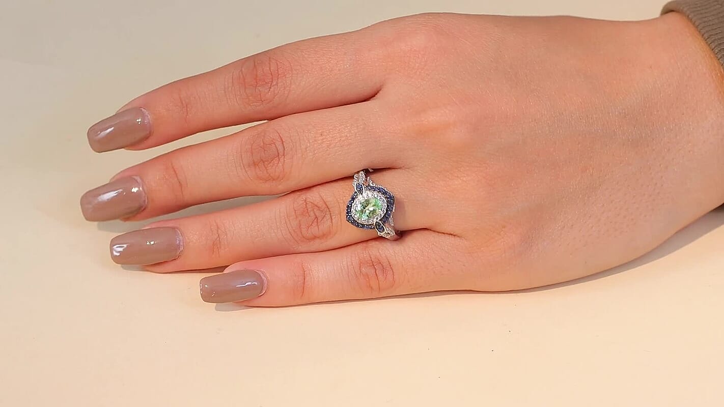 D'Joy Ceylon Blue Sapphire, Multi Gemstone Ring in Rhodium Over Sterling Silver (Size 10.0) 1.80 ctw