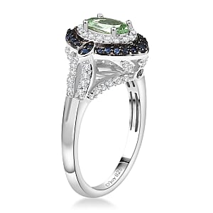 D'Joy Tsavorite Garnet and Multi Gemstone 1.70 ctw Celestial Halo Ring in Rhodium Over Sterling Silver (Size 10.0)