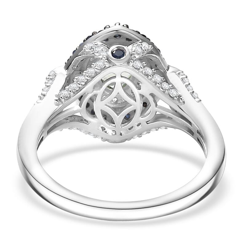 D'Joy Tsavorite Garnet and Multi Gemstone 1.70 ctw Celestial Halo Ring in Rhodium Over Sterling Silver (Size 10.0)