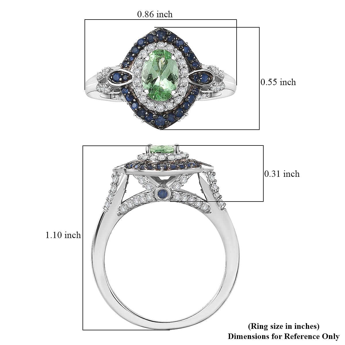 D'Joy Tsavorite Garnet and Multi Gemstone 1.70 ctw Celestial Halo Ring in Rhodium Over Sterling Silver (Size 10.0)