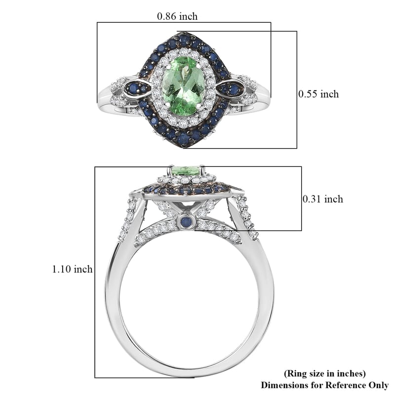 D'Joy Tsavorite Garnet and Multi Gemstone 1.70 ctw Celestial Halo Ring in Rhodium Over Sterling Silver (Size 10.0)