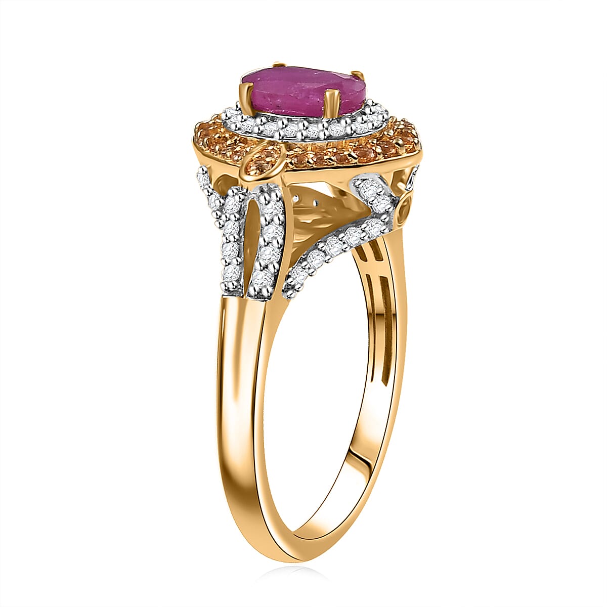 D'Joy AAA Royal Ruby and Multi Gemstone 2.00 ctw Celestial Halo Ring in 18K Vermeil Yellow Gold Over Sterling Silver (Size 5.0) image number 3