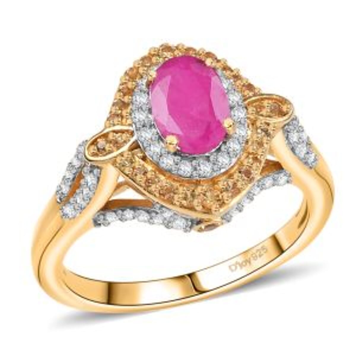 D'Joy AAA Royal Ruby and Multi Gemstone 2.00 ctw Celestial Halo Ring in 18K Vermeil Yellow Gold Over Sterling Silver (Size 7.0) image number 0