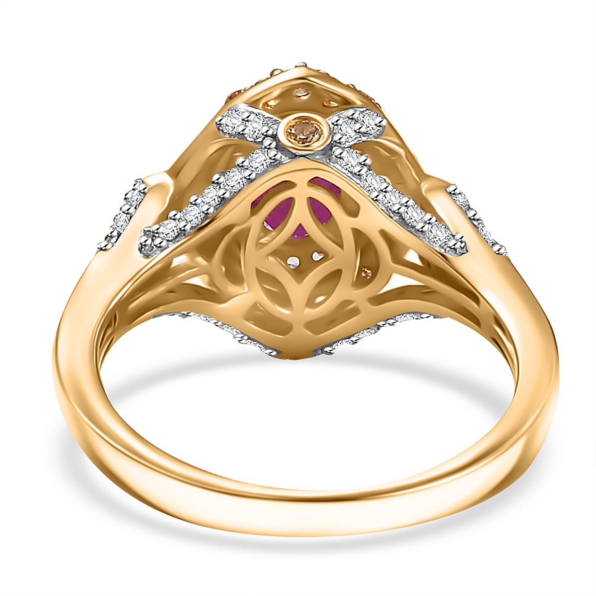 D'Joy AAA Royal Ruby and Multi Gemstone 2.00 ctw Celestial Halo Ring in 18K Vermeil Yellow Gold Over Sterling Silver (Size 7.0) image number 4
