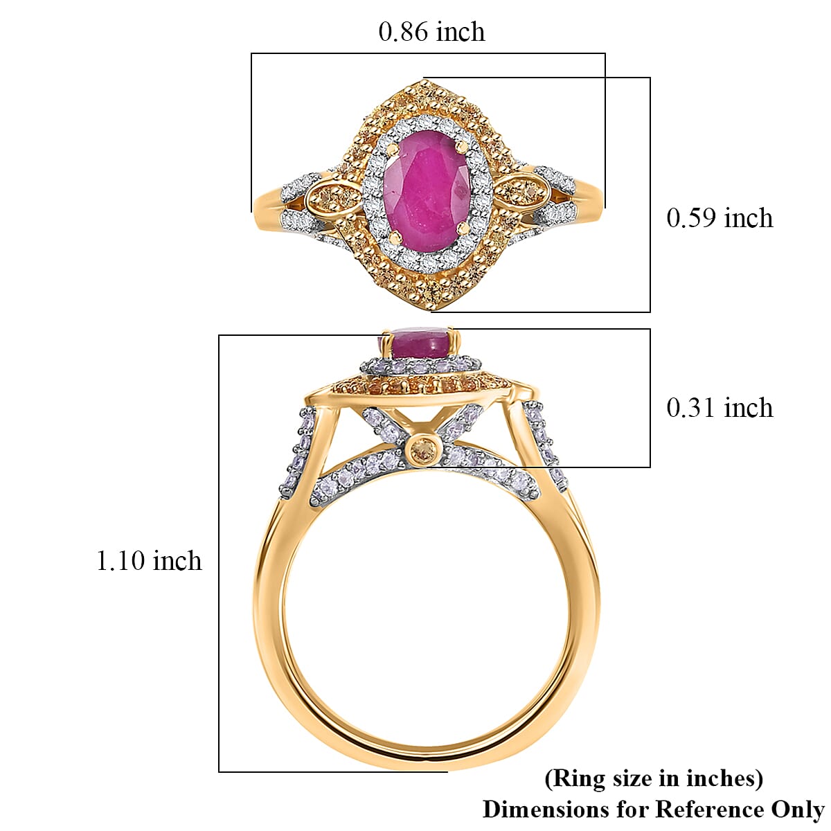 D'Joy AAA Royal Ruby and Multi Gemstone 2.00 ctw Celestial Halo Ring in 18K Vermeil Yellow Gold Over Sterling Silver (Size 8.0) image number 5