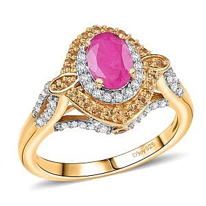 D'Joy AAA Royal Ruby and Multi Gemstone 2.00 ctw Celestial Halo Ring in 18K Vermeil Yellow Gold Over Sterling Silver (Size 9.0)
