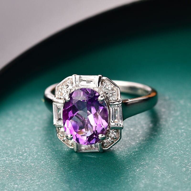 D'Joy Moroccan Rose and White Topaz 3.60 ctw Art Deco Ring in Platinum Over Sterling Silver (Size 10.0)