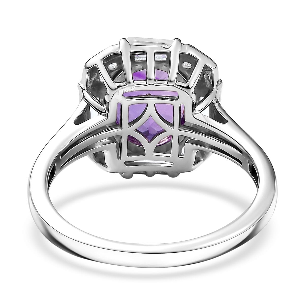 D'Joy Moroccan Rose and White Topaz 3.60 ctw Art Deco Ring in Platinum Over Sterling Silver (Size 7.0) image number 4