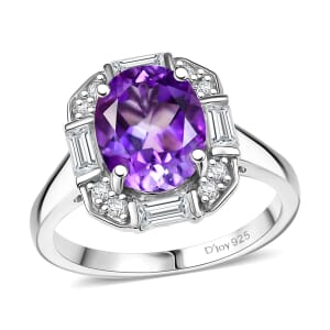 D'Joy Moroccan Rose and White Topaz 3.60 ctw Art Deco Ring in Platinum Over Sterling Silver (Size 8.0)