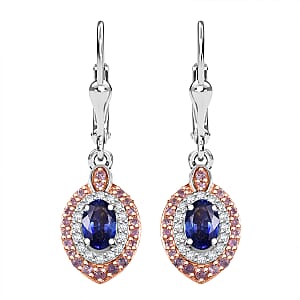 D'Joy Ceylon Blue Sapphire and Multi Gemstone 2.25 ctw Celestial Halo Earrings in Rhodium Over Sterling Silver