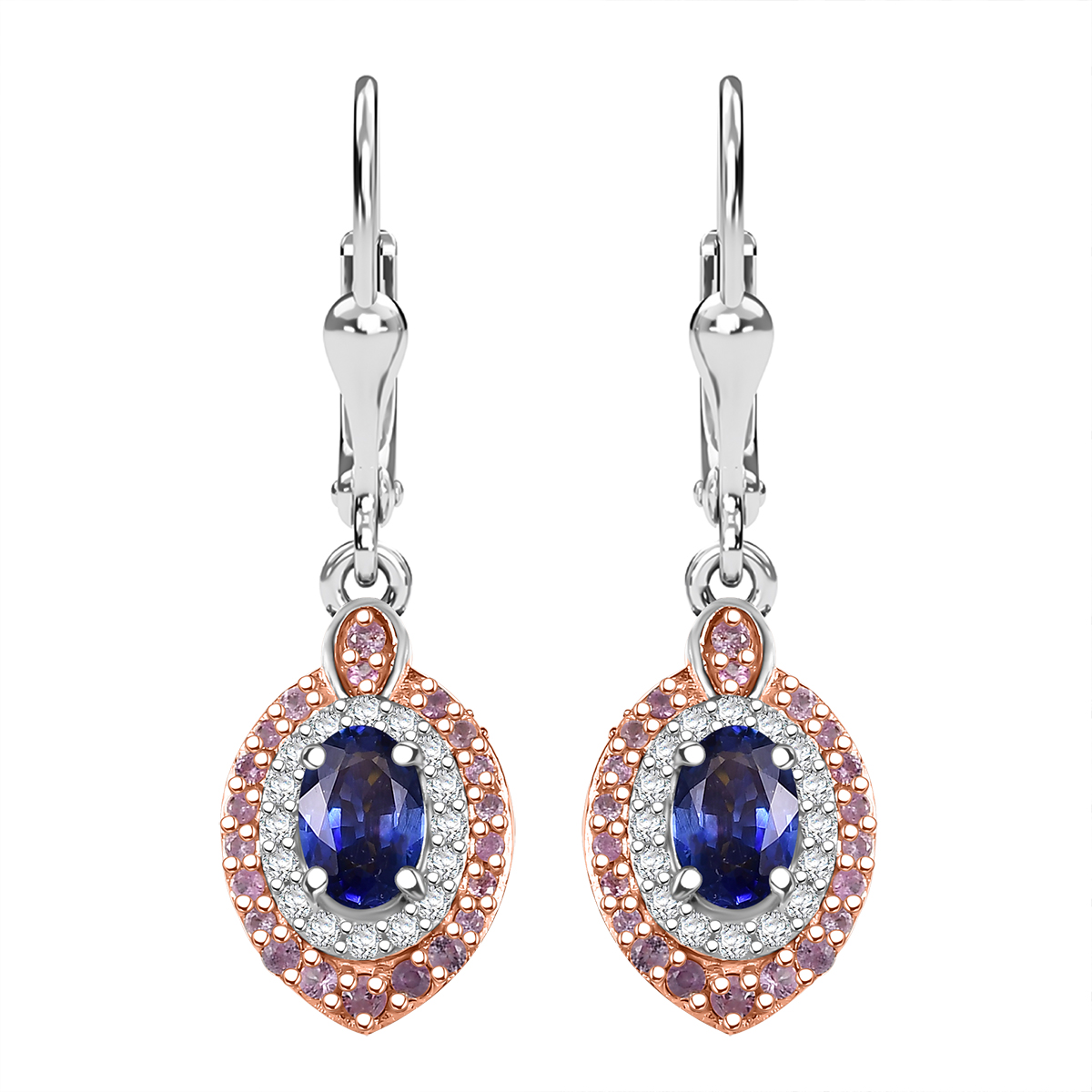 D'Joy Ceylon Blue Sapphire, Multi Gemstone Earrings in Rhodium Over Sterling Silver 2.25 ctw