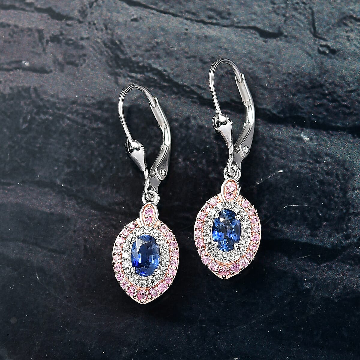 D'Joy Ceylon Blue Sapphire and Multi Gemstone 2.25 ctw Celestial Halo Earrings in Rhodium Over Sterling Silver image number 1