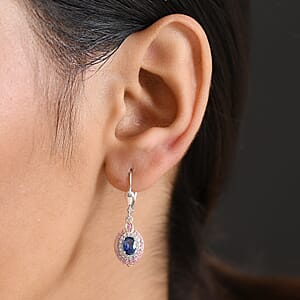 D'Joy Ceylon Blue Sapphire, Multi Gemstone Earrings in Rhodium Over Sterling Silver 2.25 ctw