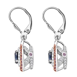 D'Joy Ceylon Blue Sapphire, Multi Gemstone Earrings in Rhodium Over Sterling Silver 2.25 ctw