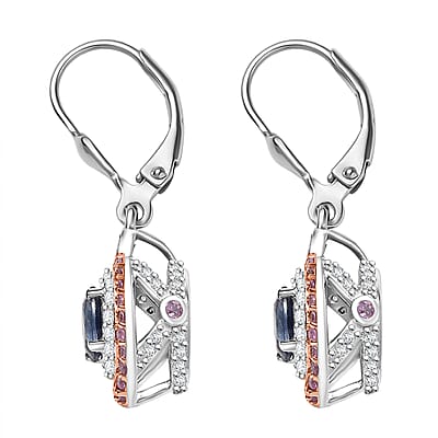 D'Joy Ceylon Blue Sapphire, Multi Gemstone Earrings in Rhodium Over Sterling Silver 2.25 ctw