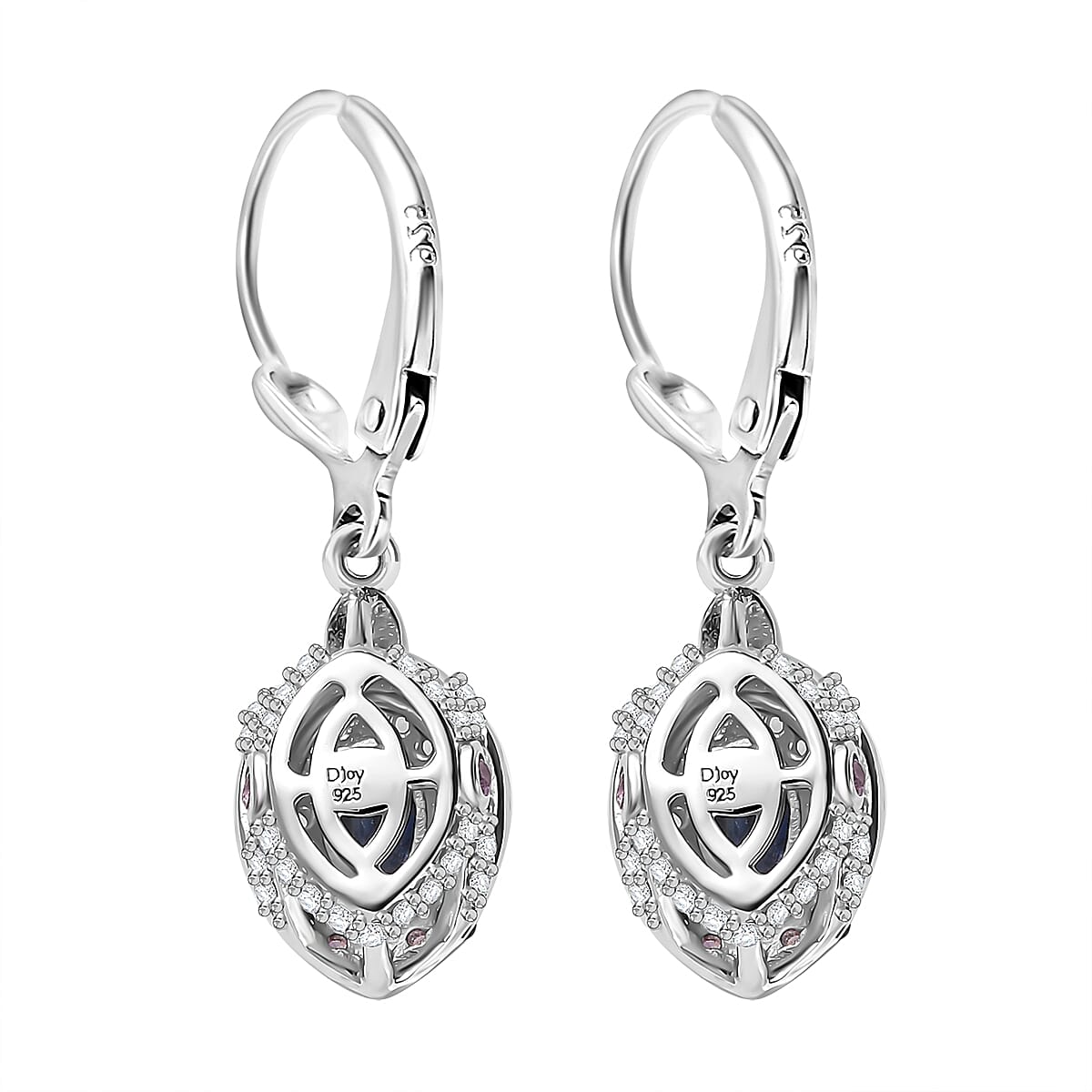 D'Joy Ceylon Blue Sapphire and Multi Gemstone 2.25 ctw Celestial Halo Earrings in Rhodium Over Sterling Silver image number 4