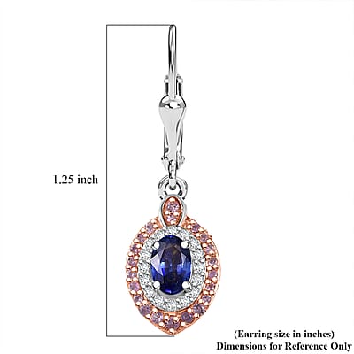 D'Joy Ceylon Blue Sapphire, Multi Gemstone Earrings in Rhodium Over Sterling Silver 2.25 ctw
