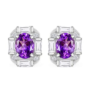 D'Joy Moroccan Rose and White Topaz 3.70 ctw Art Deco Earrings in Platinum Over Sterling Silver