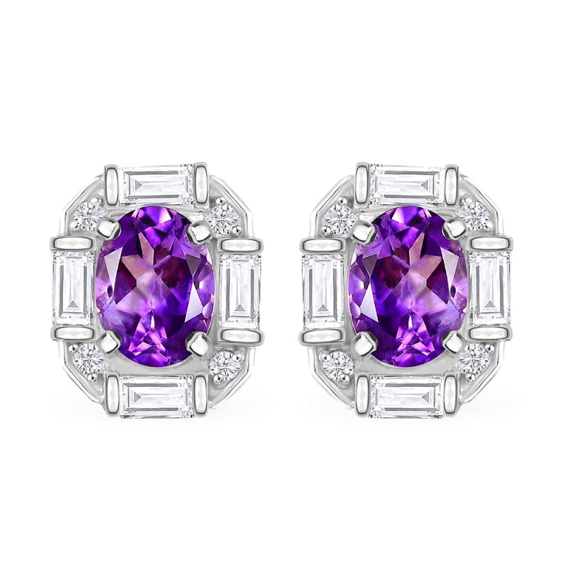 D'Joy Moroccan Rose and White Topaz 3.70 ctw Art Deco Earrings in Platinum Over Sterling Silver
