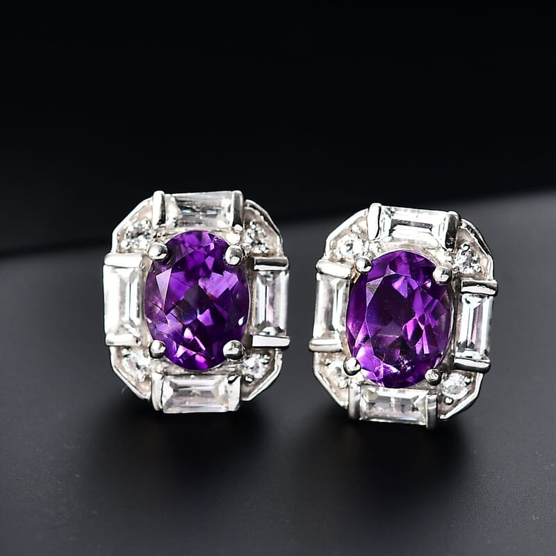 D'Joy Moroccan Rose and White Topaz 3.70 ctw Art Deco Earrings in Platinum Over Sterling Silver