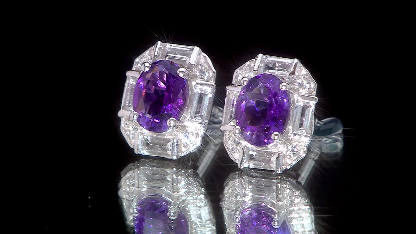 D'Joy Moroccan Rose and White Topaz 3.70 ctw Art Deco Earrings in Platinum Over Sterling Silver
