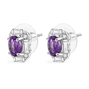 D'Joy Moroccan Rose and White Topaz 3.70 ctw Art Deco Earrings in Platinum Over Sterling Silver