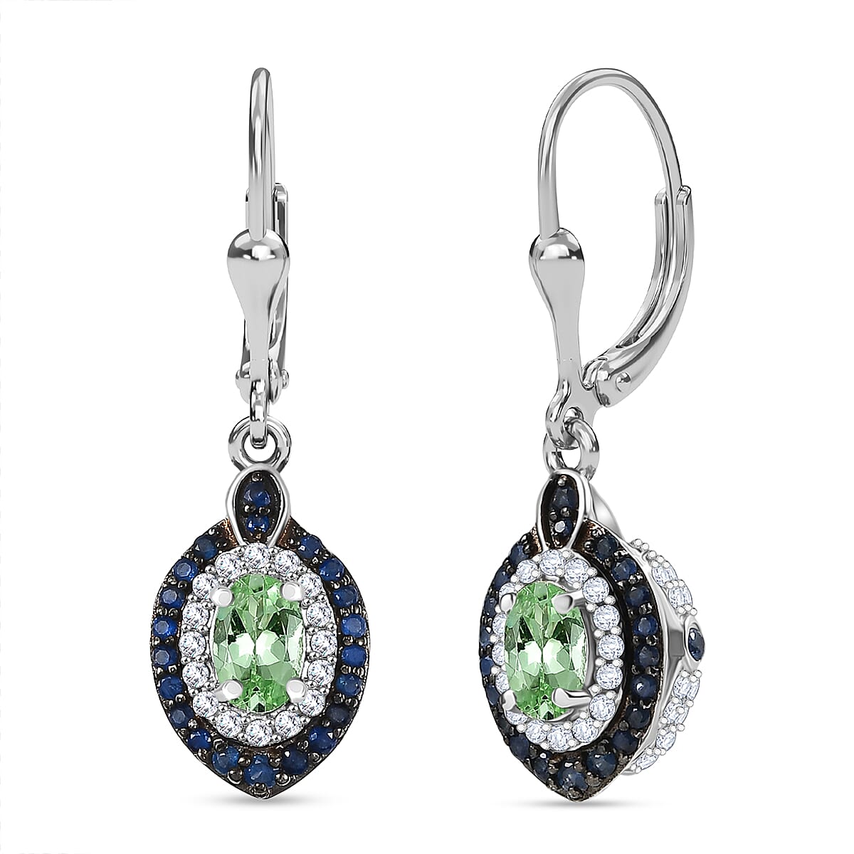 D'Joy Tsavorite Garnet and Multi Gemstone 2.20 ctw Celestial Halo Earrings in Rhodium Over Sterling Silver image number 0