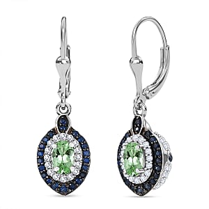 D'Joy Tsavorite Garnet and Multi Gemstone 2.20 ctw Celestial Halo Earrings in Rhodium Over Sterling Silver