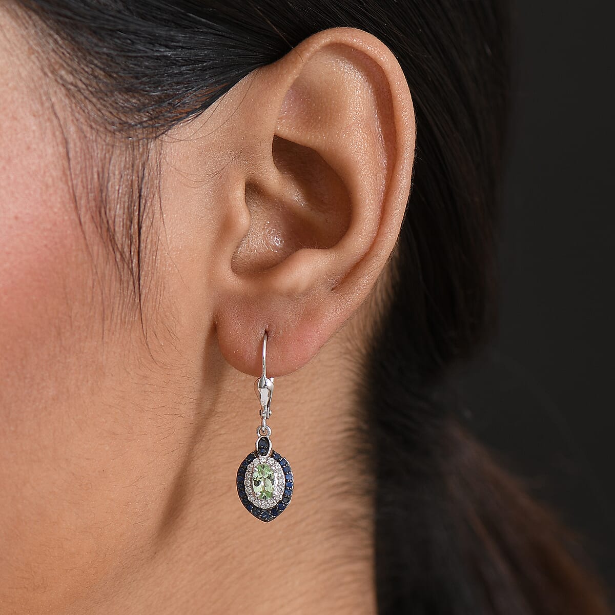 D'Joy Tsavorite Garnet and Multi Gemstone 2.20 ctw Celestial Halo Earrings in Rhodium Over Sterling Silver image number 2